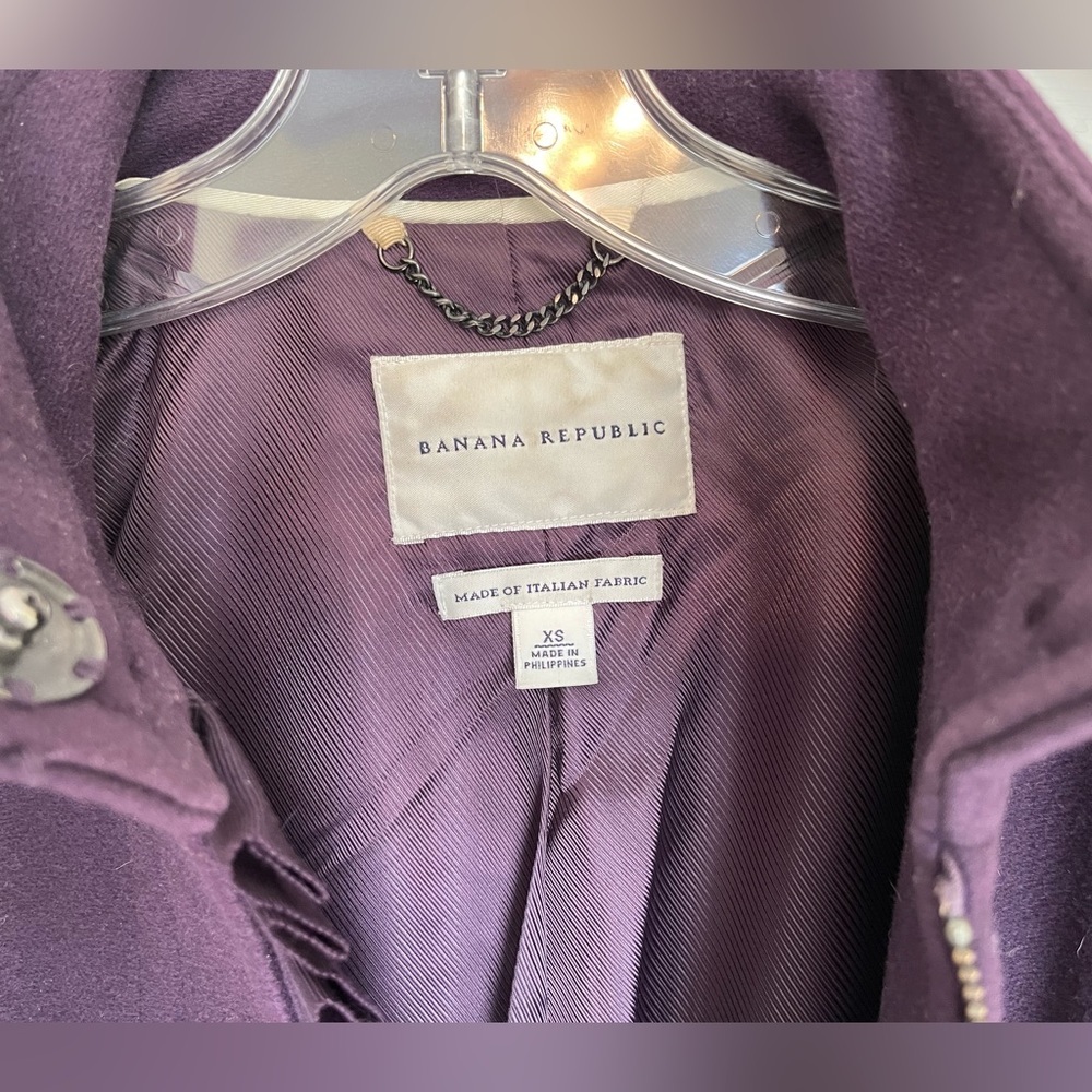 Banana Republic Royal Purple Wool Pea Coat Ruffle Detail Size XS - Picture 4 of 7